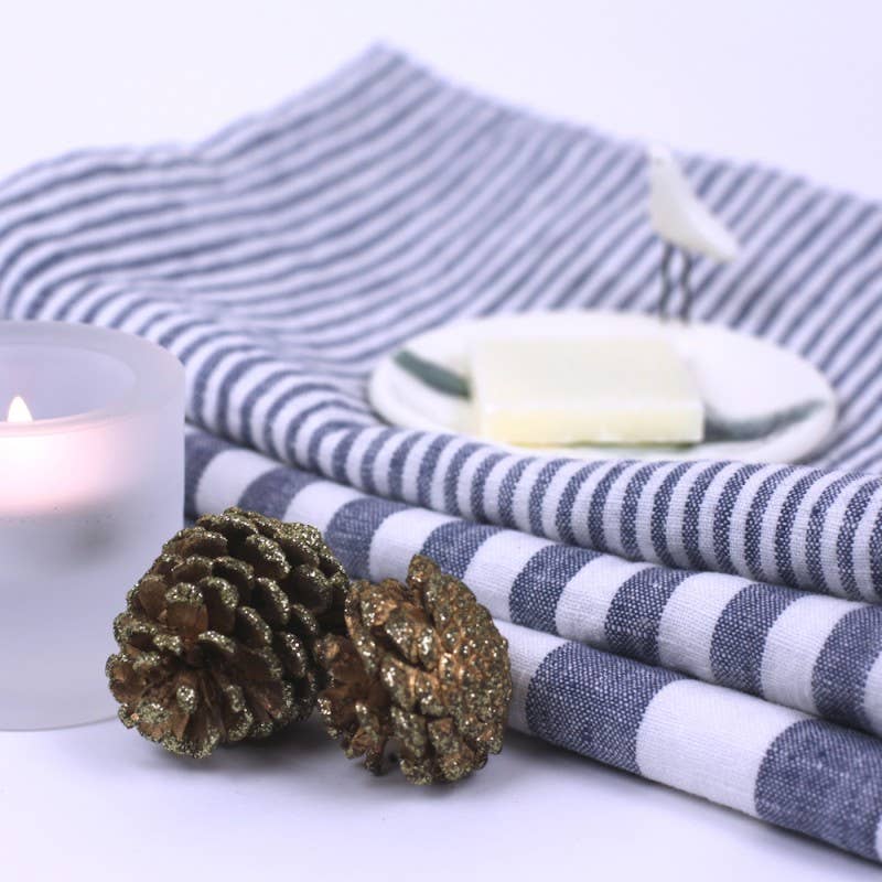 Navy & White Stripe Linen Hand Towel