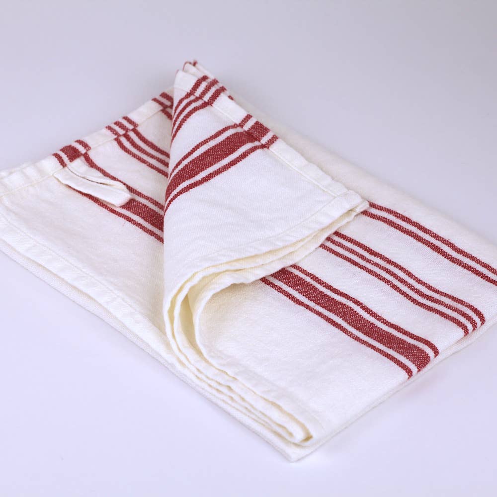 Red & White Stripe Linen Hand Towel
