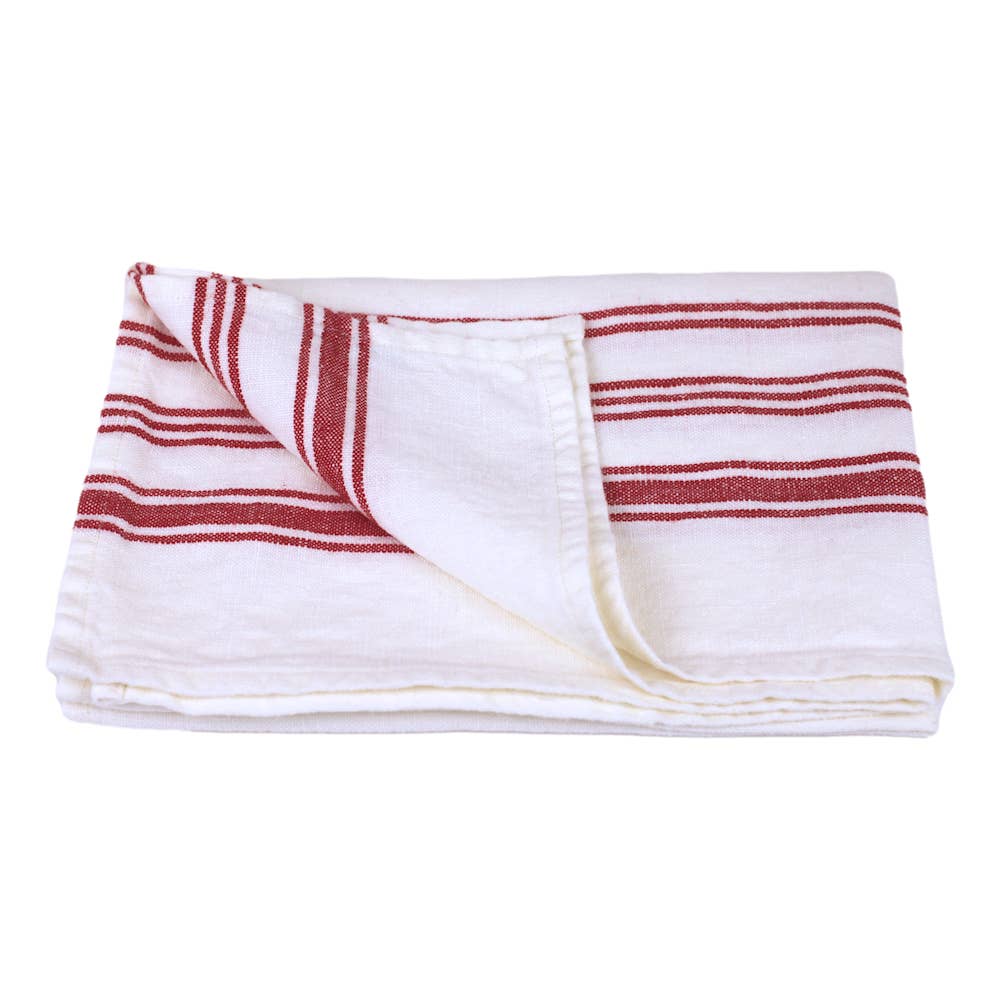 Red & White Stripe Linen Hand Towel