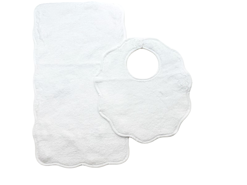 Bib & Burp Set - White Solid Scalloped Edge