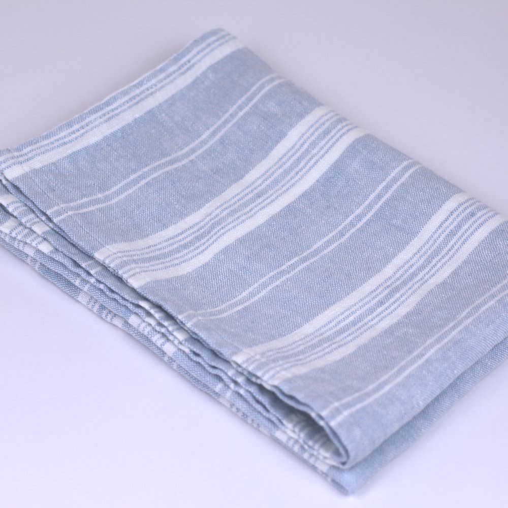 Sky Blue & White Stripe Linen Hand Towel