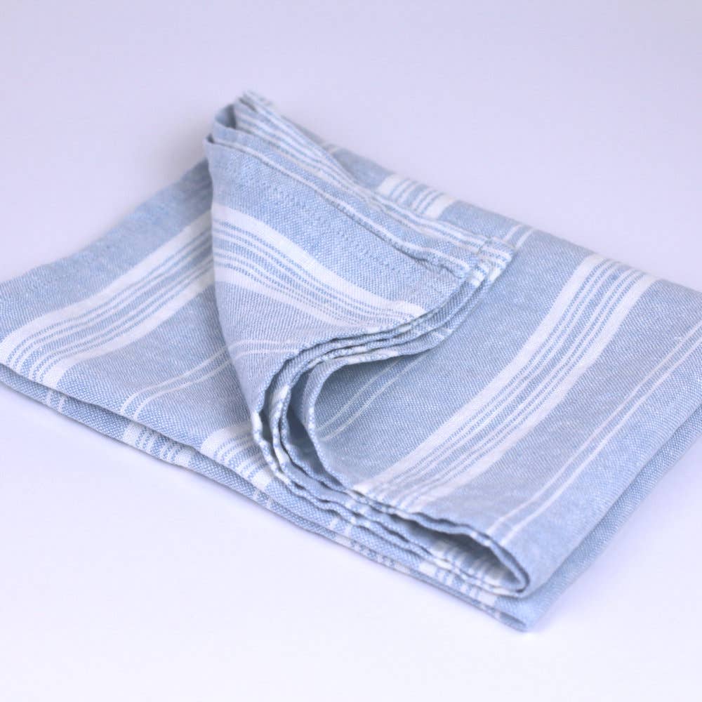 Sky Blue & White Stripe Linen Hand Towel
