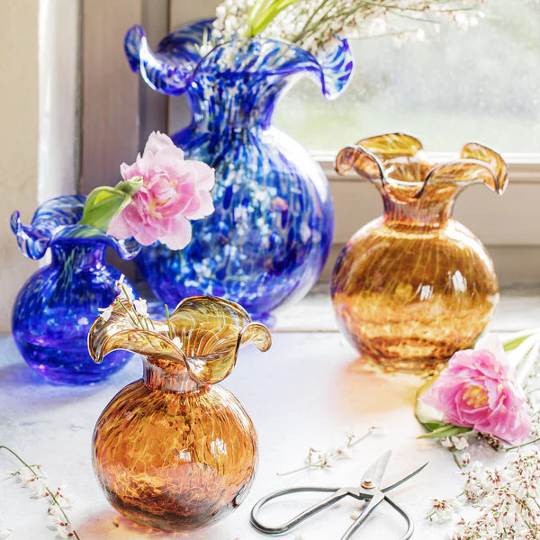Hibiscus Glass Brown Tortoiseshell Fluted Vase