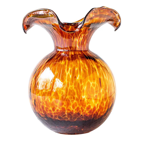 Hibiscus Glass Brown Tortoiseshell Fluted Vase