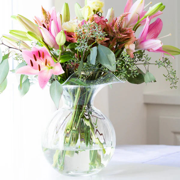 Hibiscus Glass Clear Fluted Vase