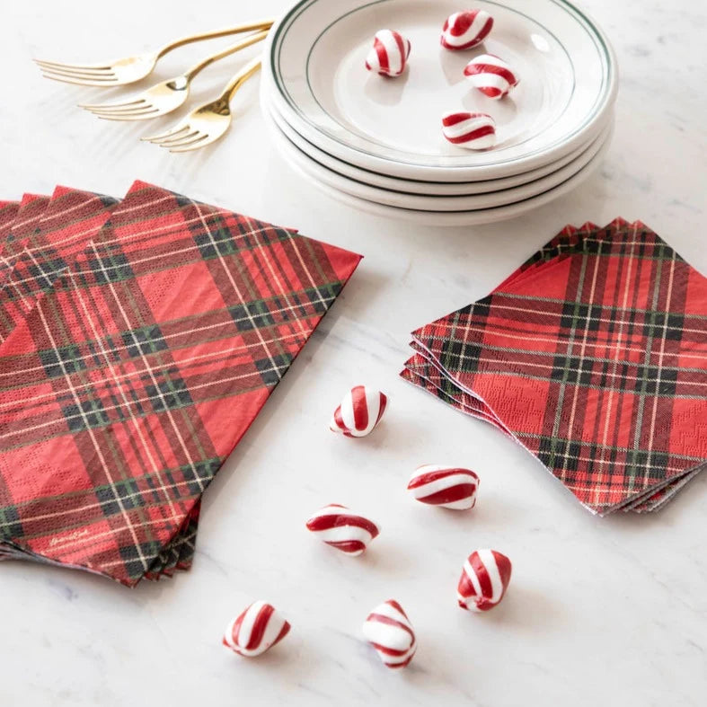 Red Plaid Cocktail Napkins