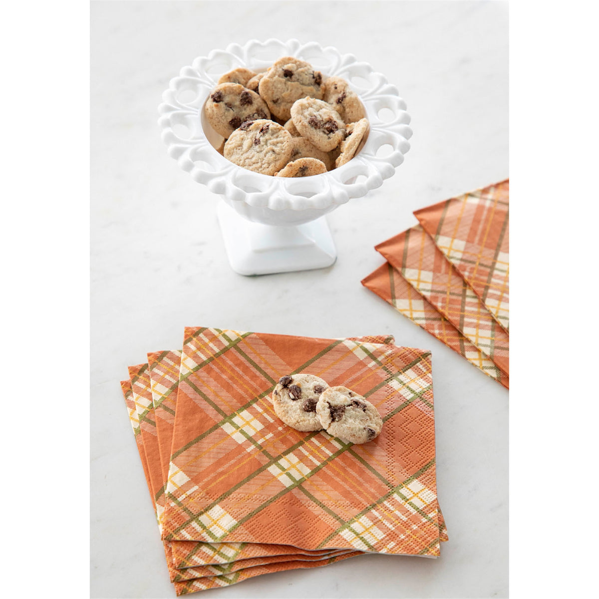 Orange Plaid Cocktail Napkins