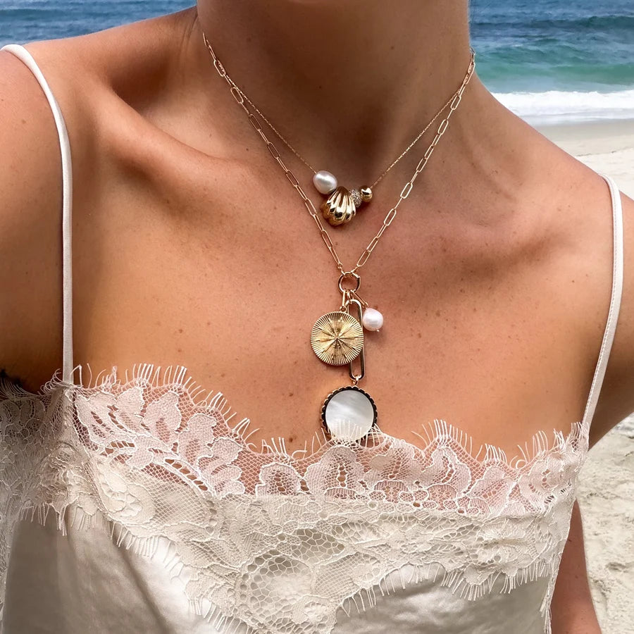 Solario Sundial Mother Of Pearl Necklace