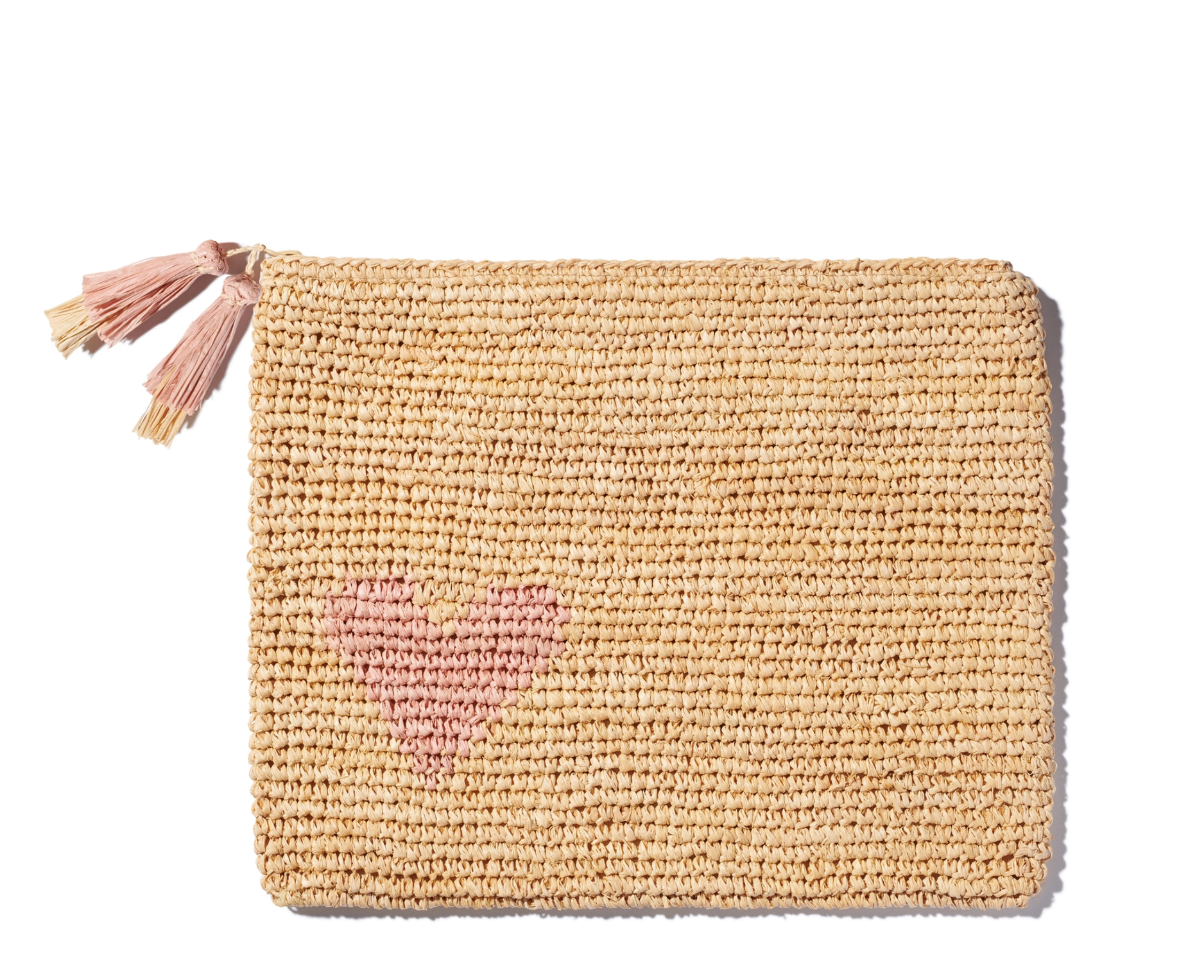 Large Heart Raffia Zip-Pouch
