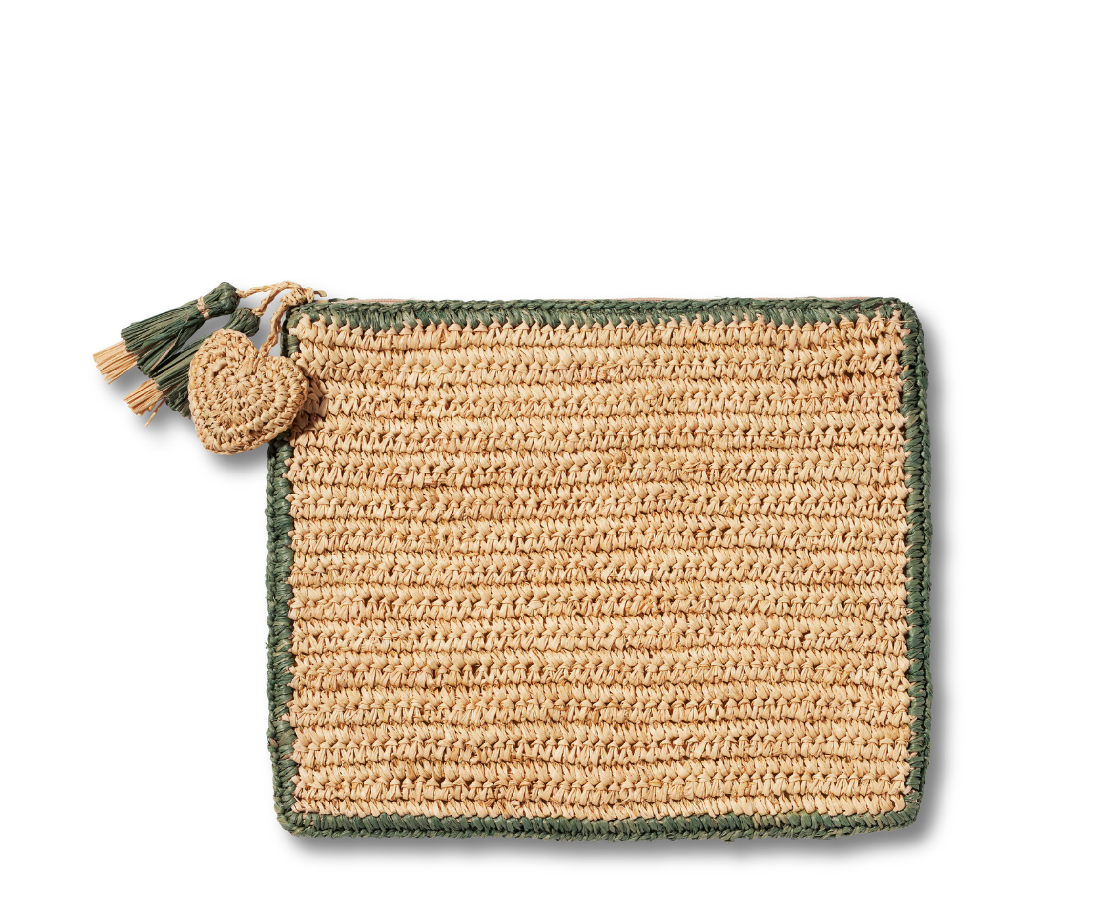 Large Trimmed Raffia Pouch