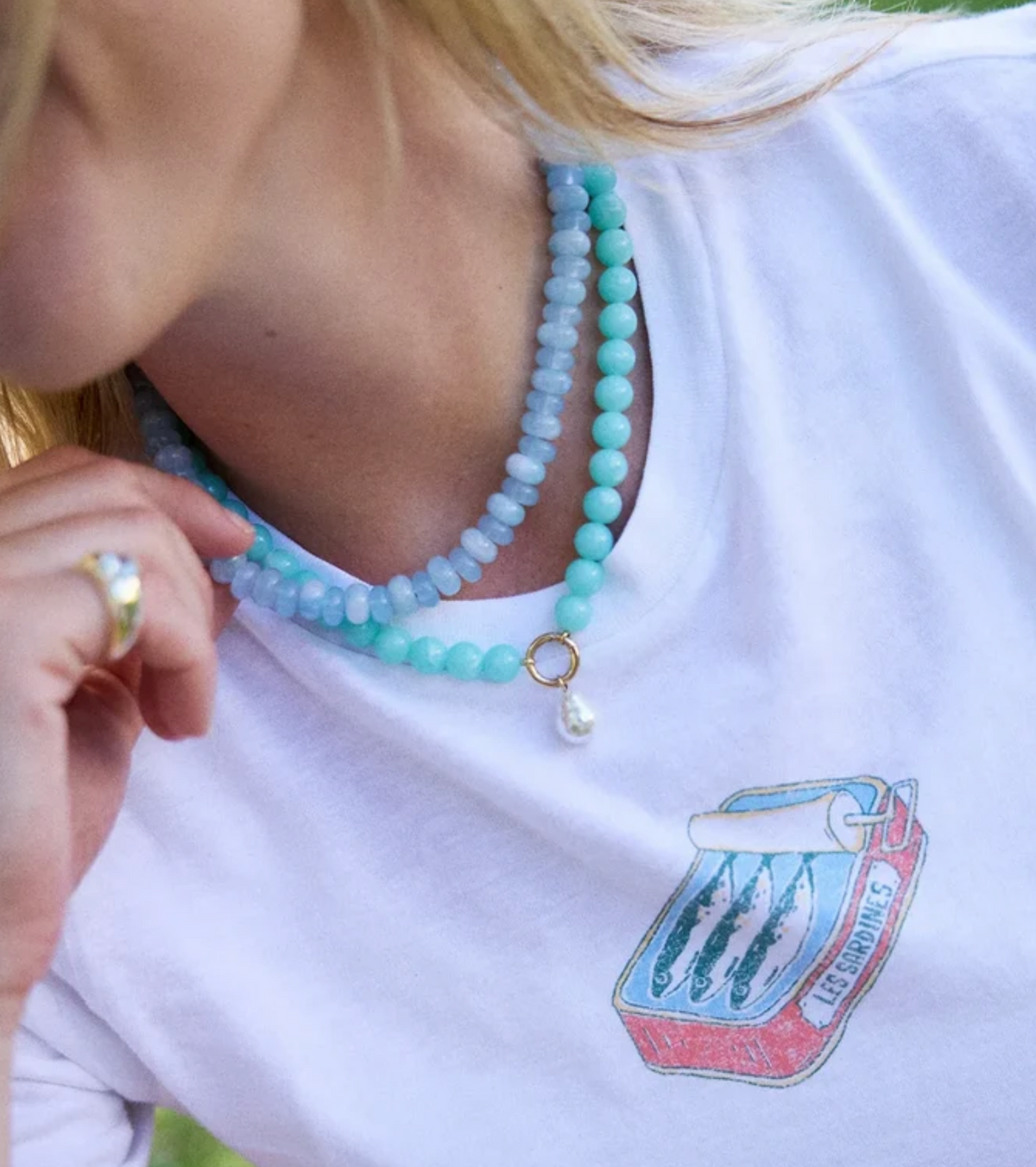 Janette Beaded Necklace Aqua