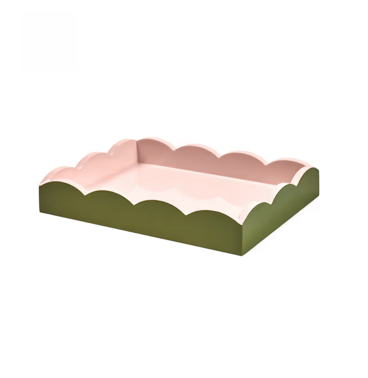 Scalloped Khaki & Pink Lacquer Tray