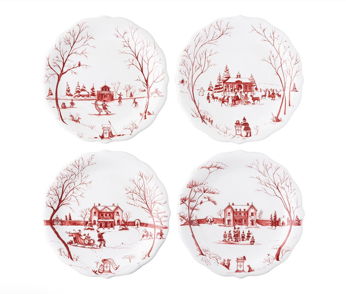 Country Estate Winter Frolic Ruby Party Plate S/4