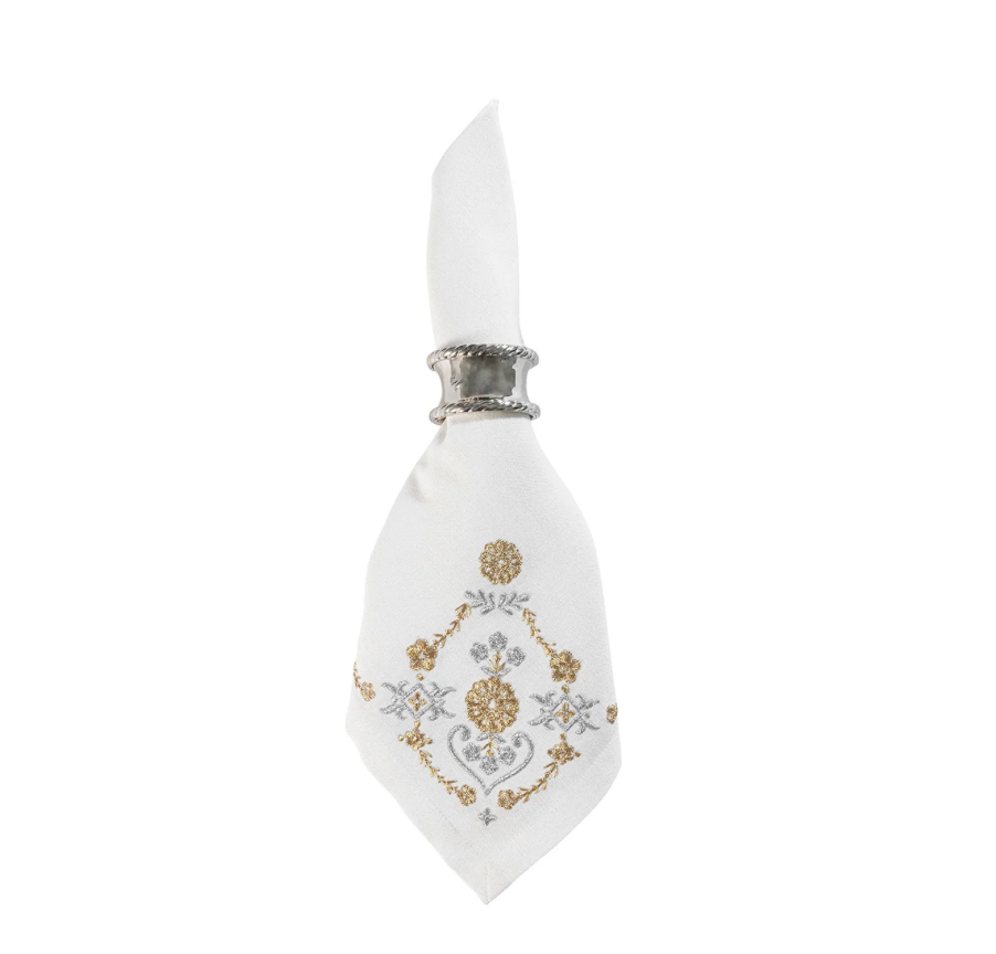 Heidi Embroidered Gold & Silver Napkins S/4