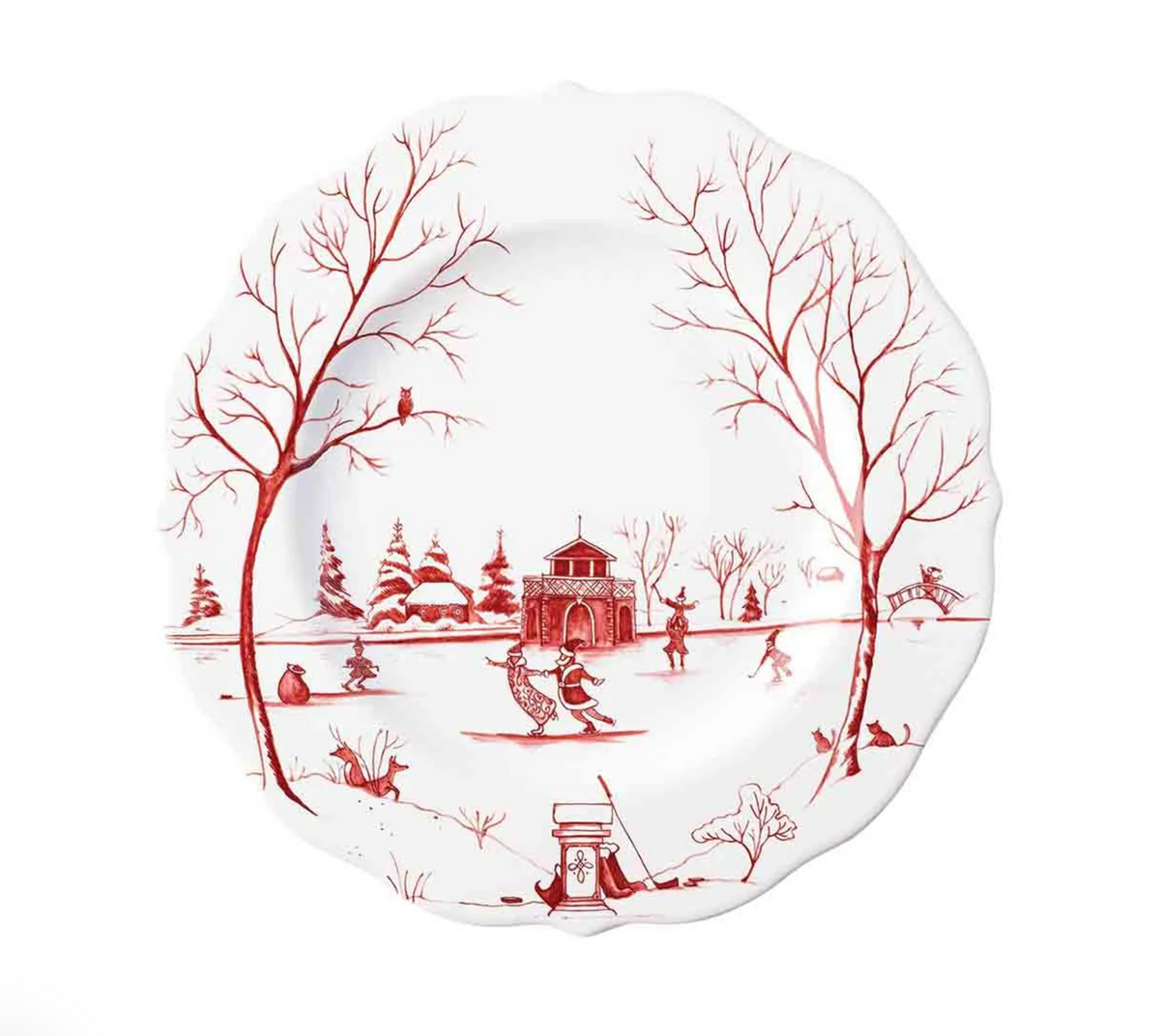 Country Estate Winter Frolic Dessert Plate Ruby