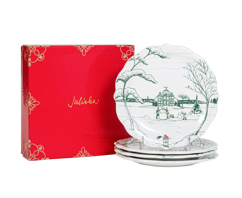 Country Estate Winter Frolic Party Plate S/4 Evergreen