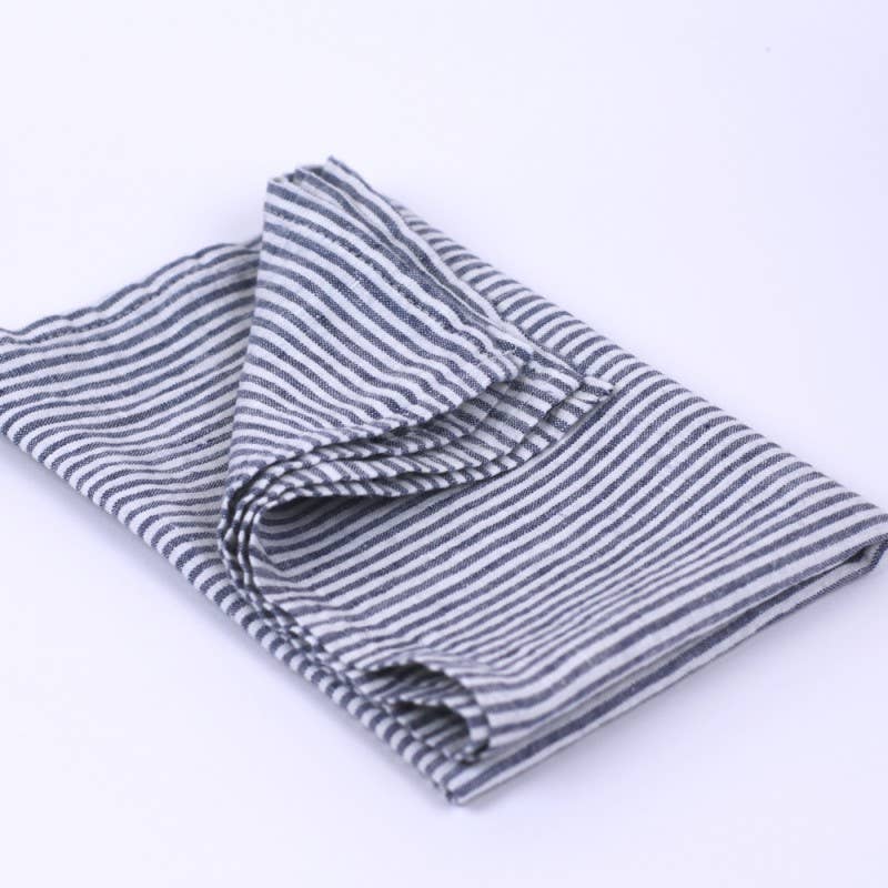 Navy & White Stripe Linen Hand Towel