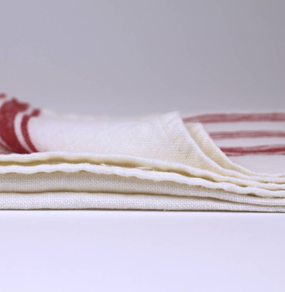 Red & White Stripe Linen Hand Towel