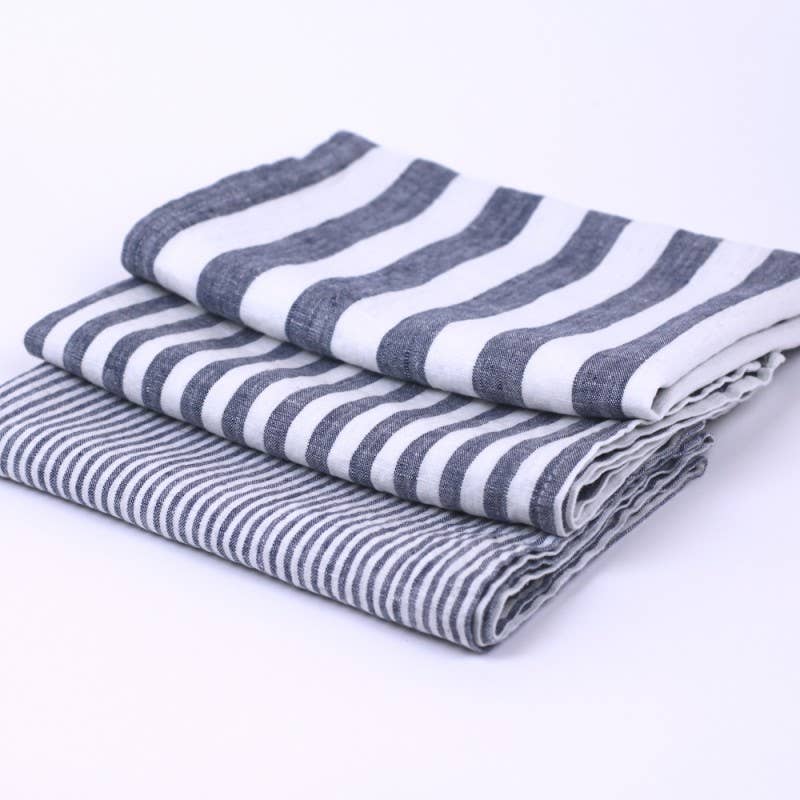 Navy & White Stripe Linen Hand Towel