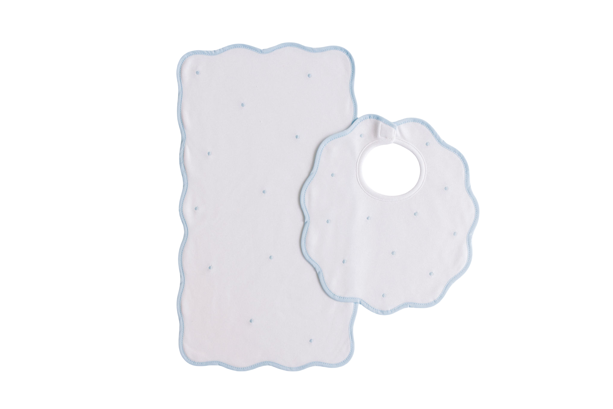 Bib & Burp Set - Blue Embroidered Dots