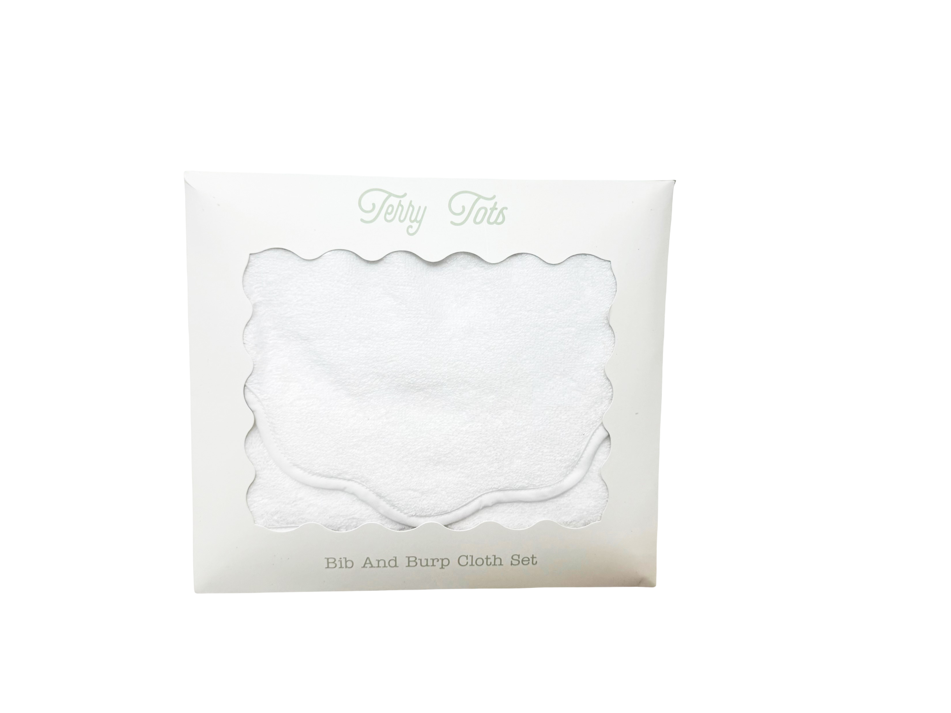 Bib & Burp Set - White Solid Scalloped Edge