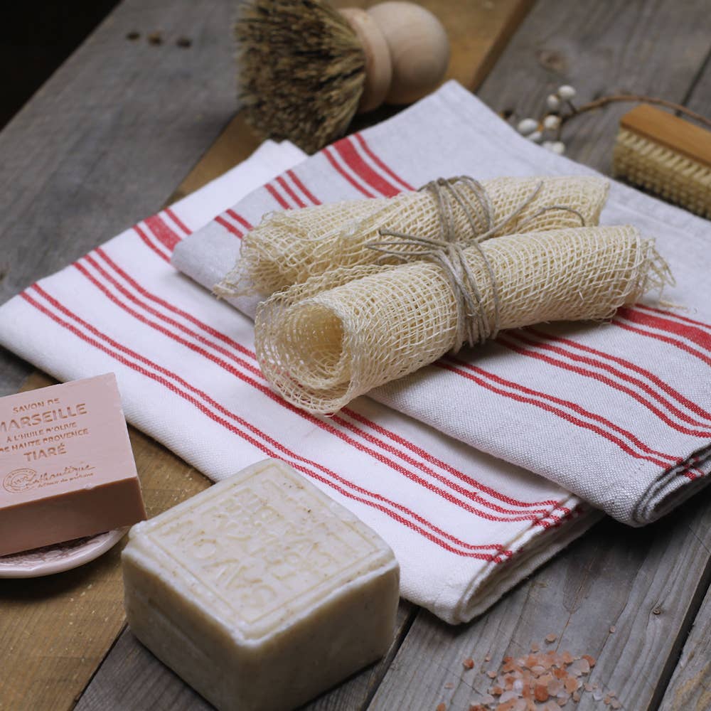 Red & White Stripe Linen Hand Towel