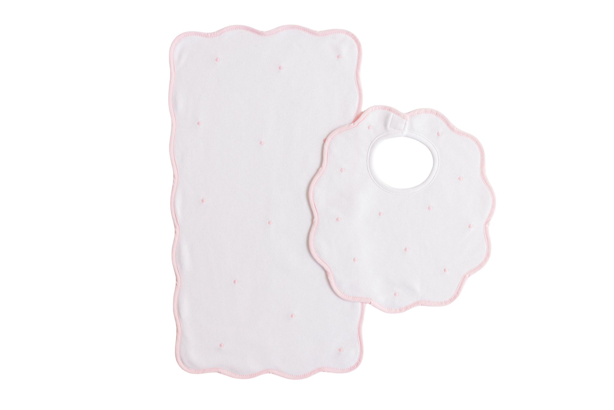 Bib & Burp Set - Pink Embroidered Dots