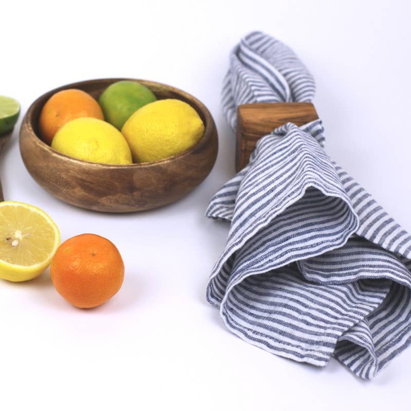 Navy & White Stripe Linen Hand Towel
