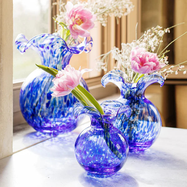 Hibiscus Glass Cobalt Tortoiseshell Fluted Vase