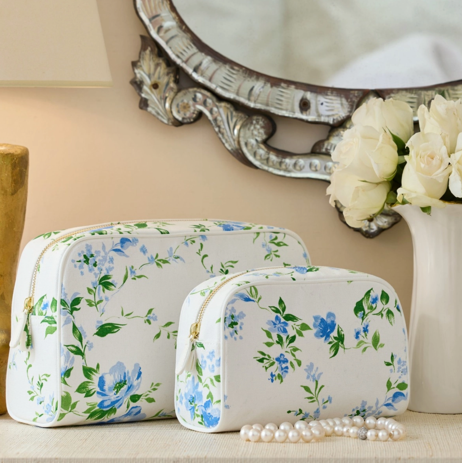 AERIN x D. Porthault Large Beauty Bag