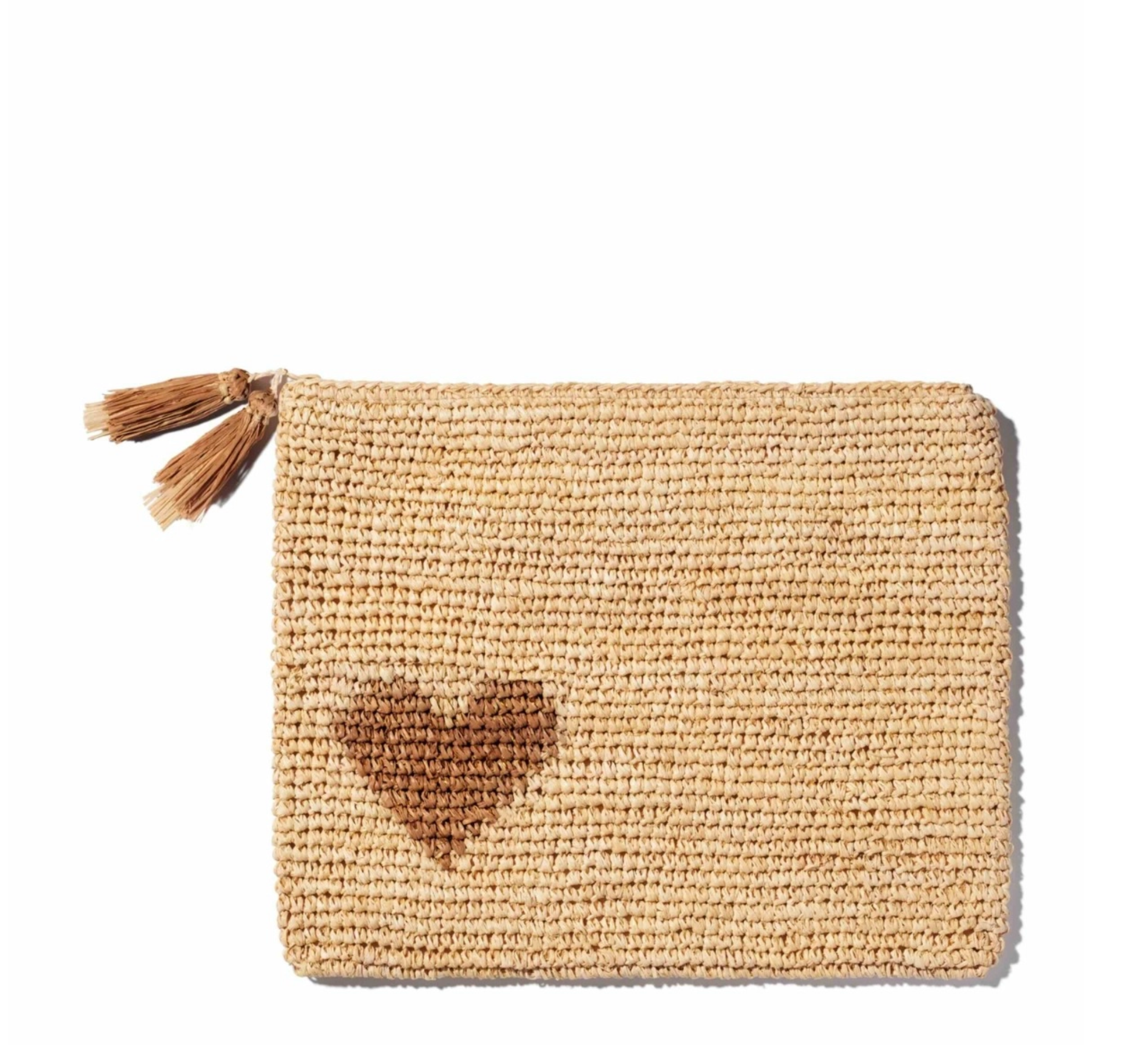 Large Heart Raffia Zip-Pouch