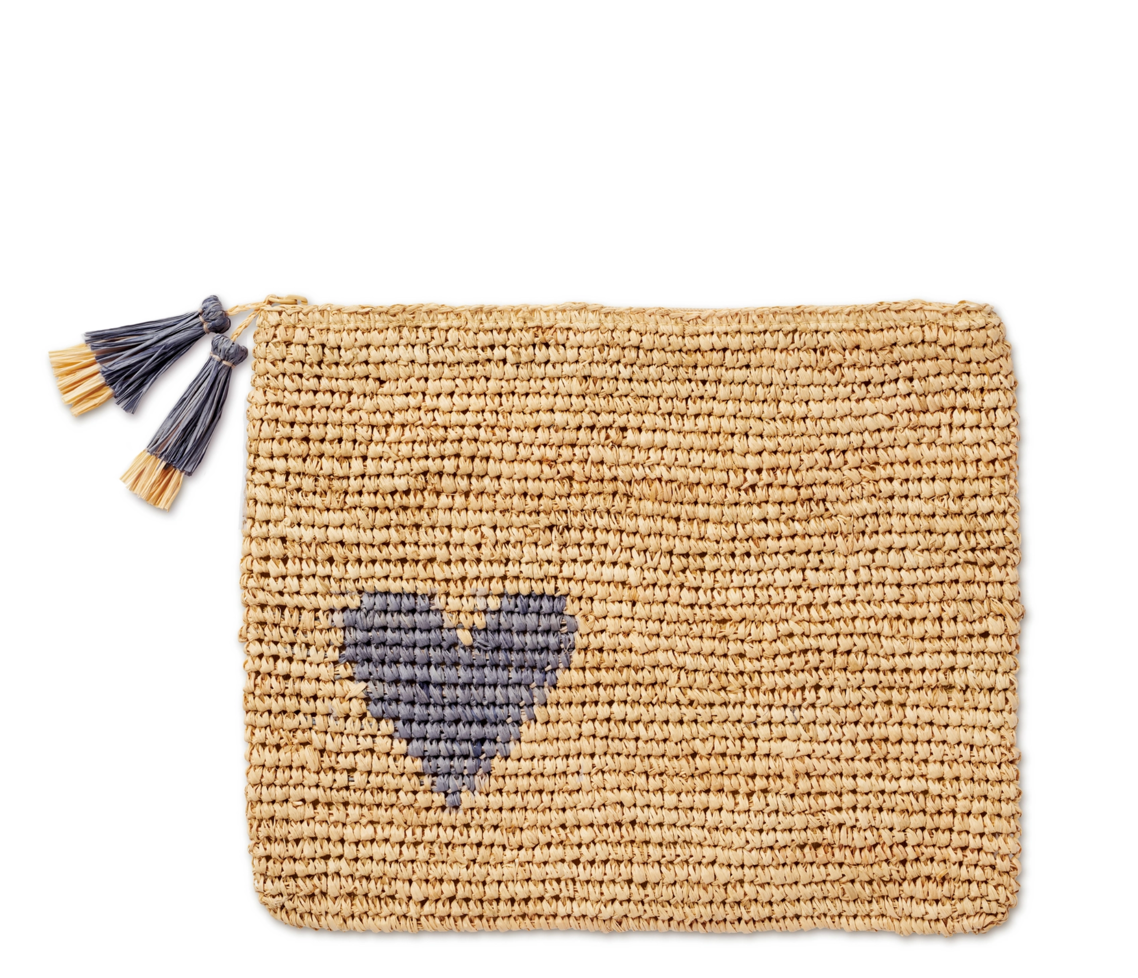 Large Heart Raffia Zip-Pouch