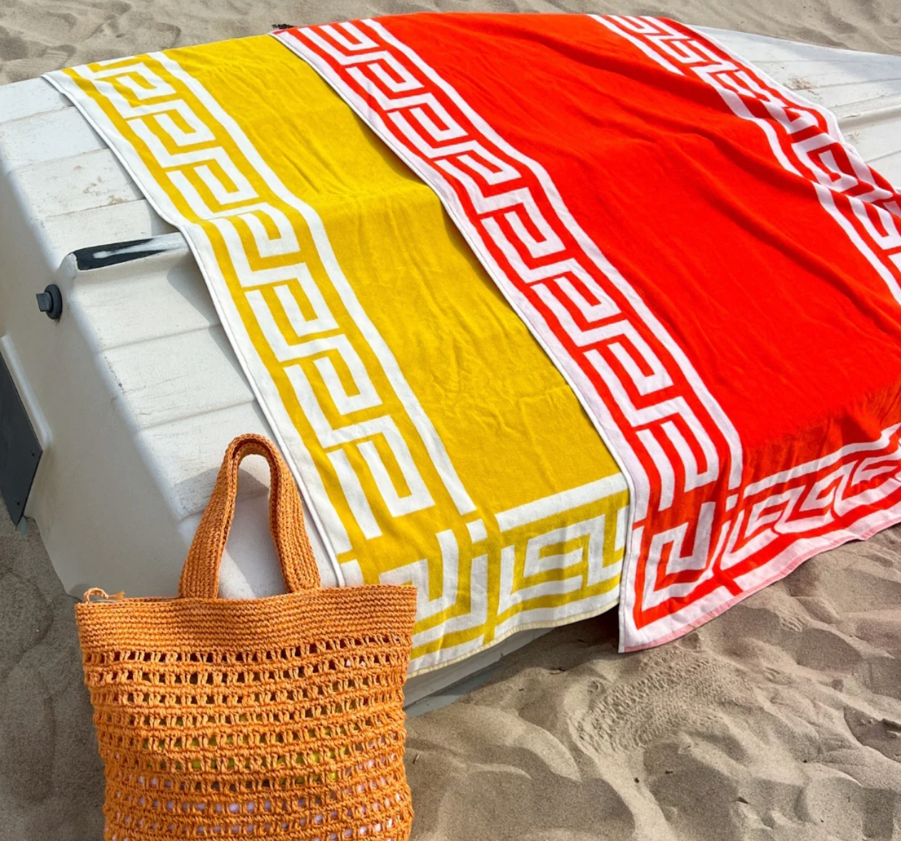 Greek Key Reversible Beach Towel