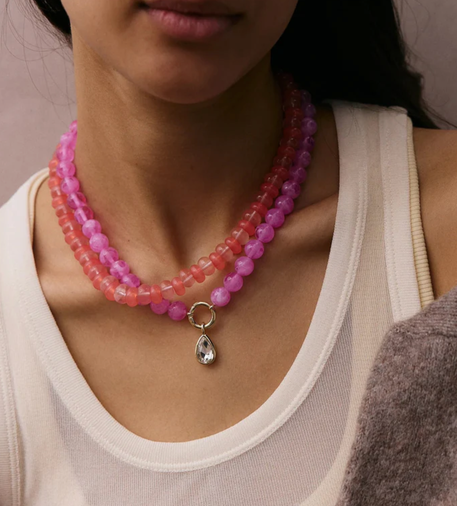 Janette Beaded Necklace Fuchsia