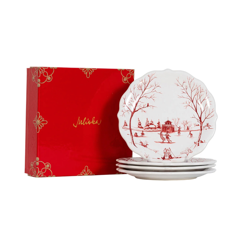 Country Estate Winter Frolic Ruby Party Plate S/4