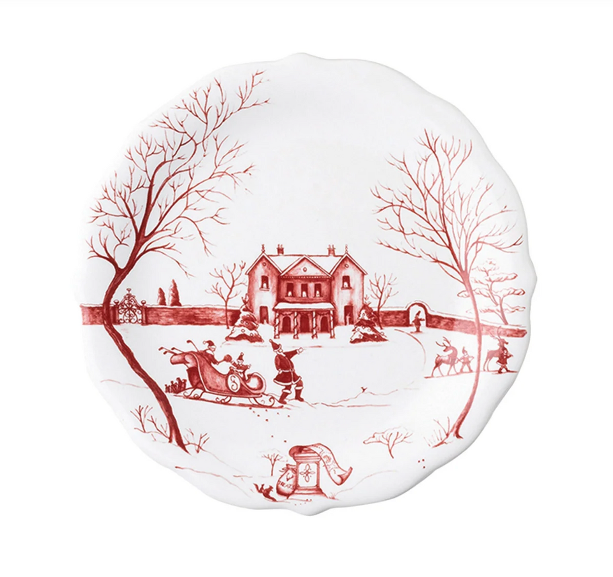 Country Estate Winter Frolic Ruby Party Plate S/4