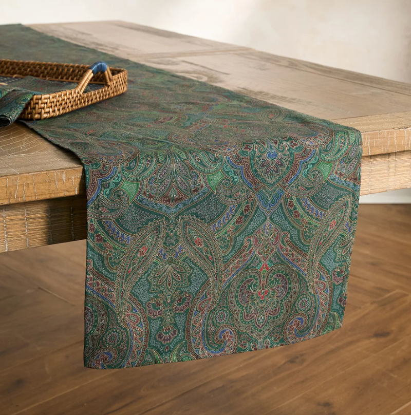 Evergreen Paisley Table Runner