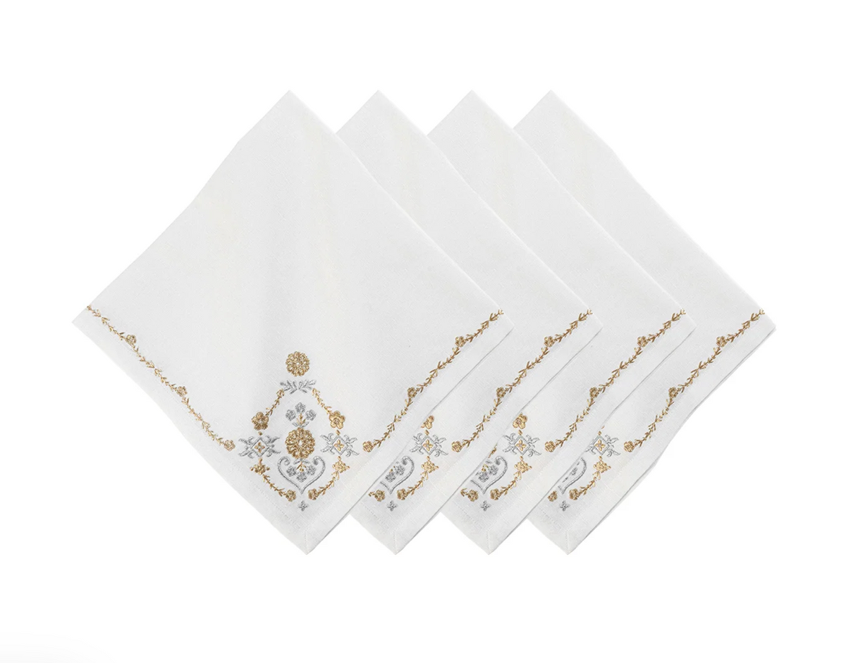 Heidi Embroidered Gold & Silver Napkins S/4