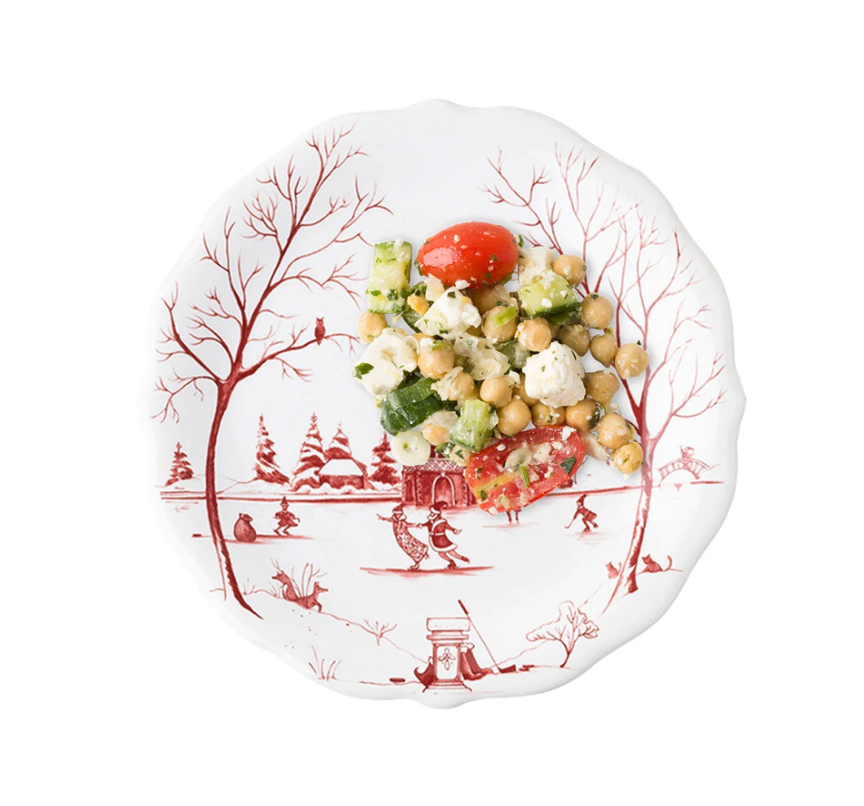 Country Estate Winter Frolic Dessert Plate Ruby