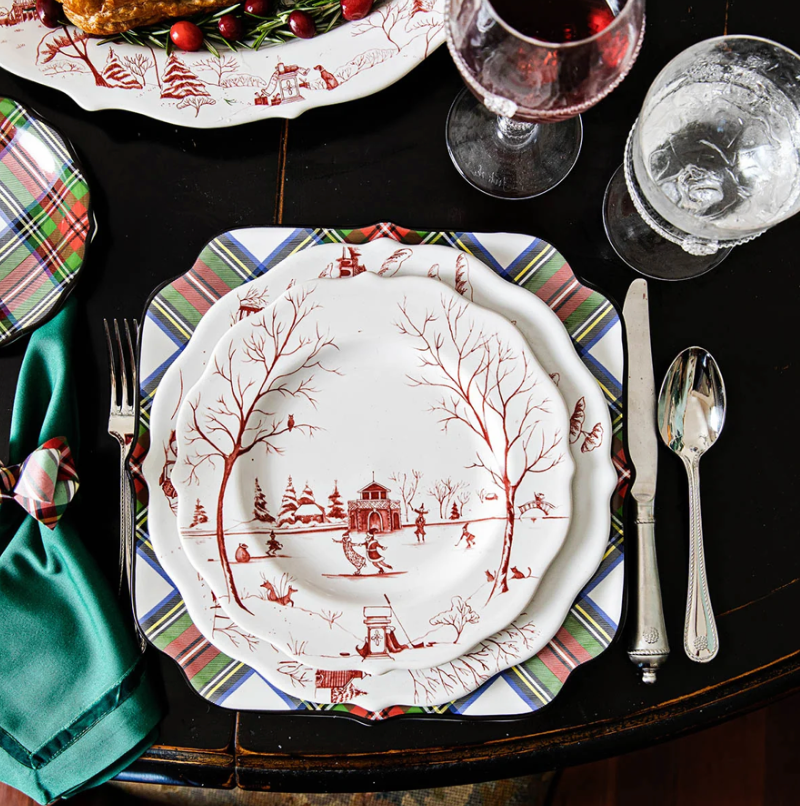 Country Estate Winter Frolic Dessert Plate Ruby