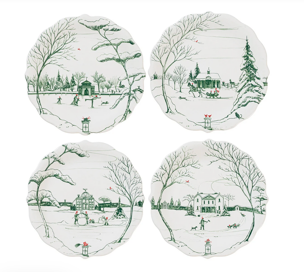Country Estate Winter Frolic Party Plate S/4 Evergreen
