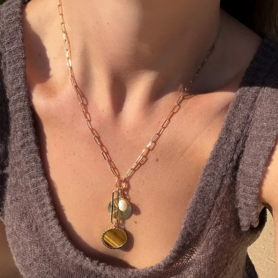 Solario Sundial Tigers Eye Necklace