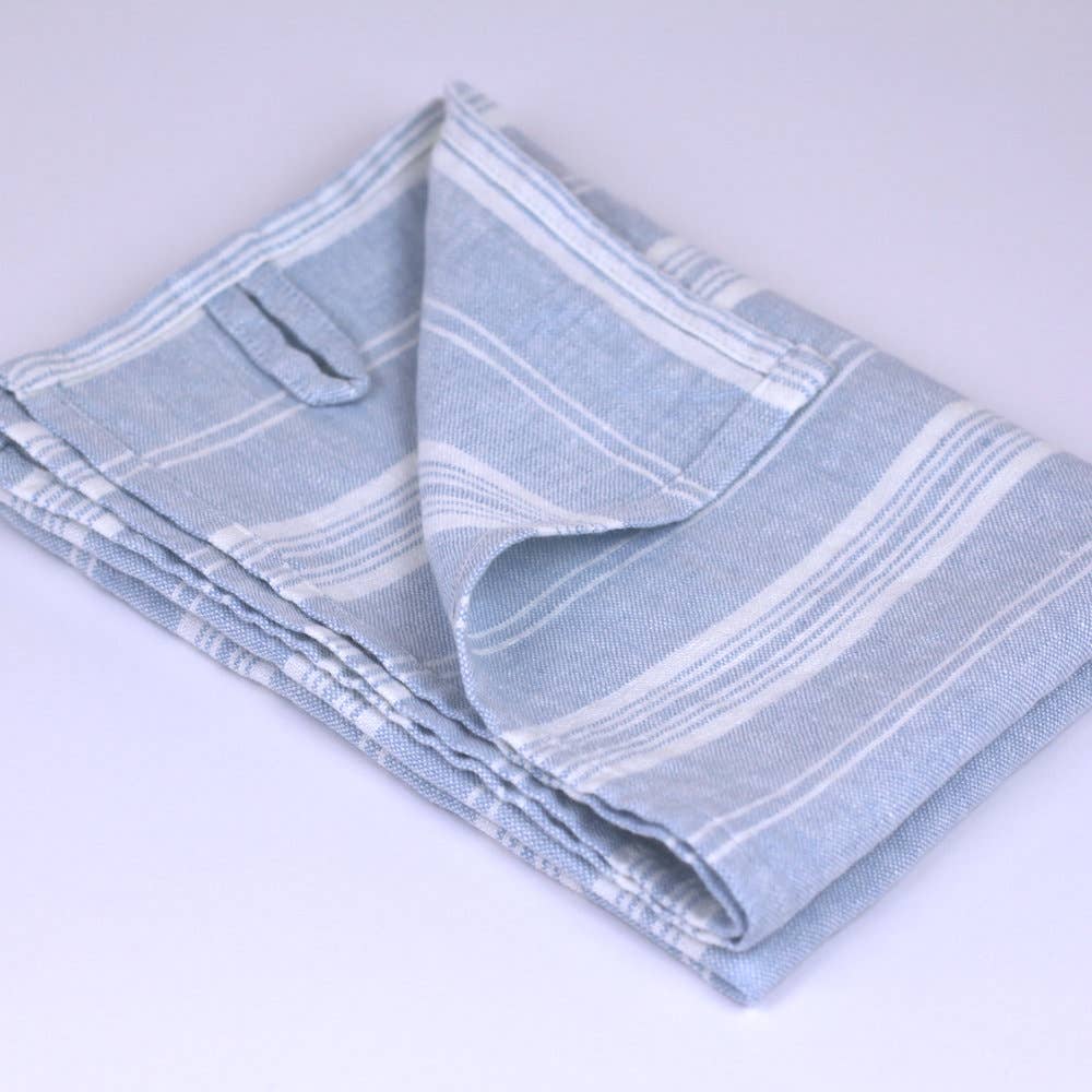 Sky Blue & White Stripe Linen Hand Towel