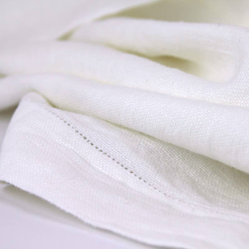 White Hemstitch Linen Hand Towel