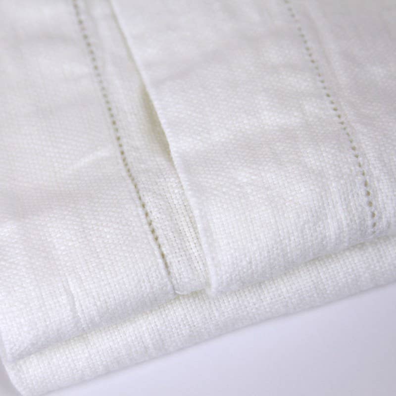 White Hemstitch Linen Hand Towel