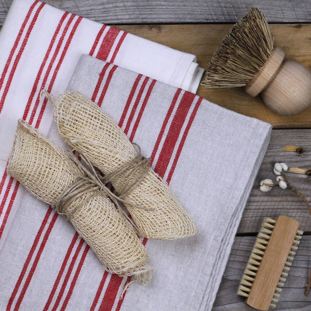 Red & White Stripe Linen Hand Towel