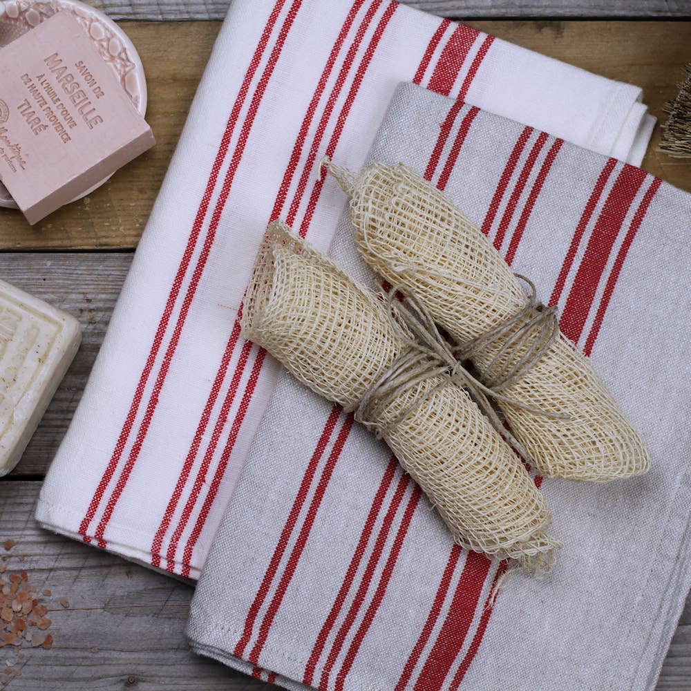 Red & White Stripe Linen Hand Towel